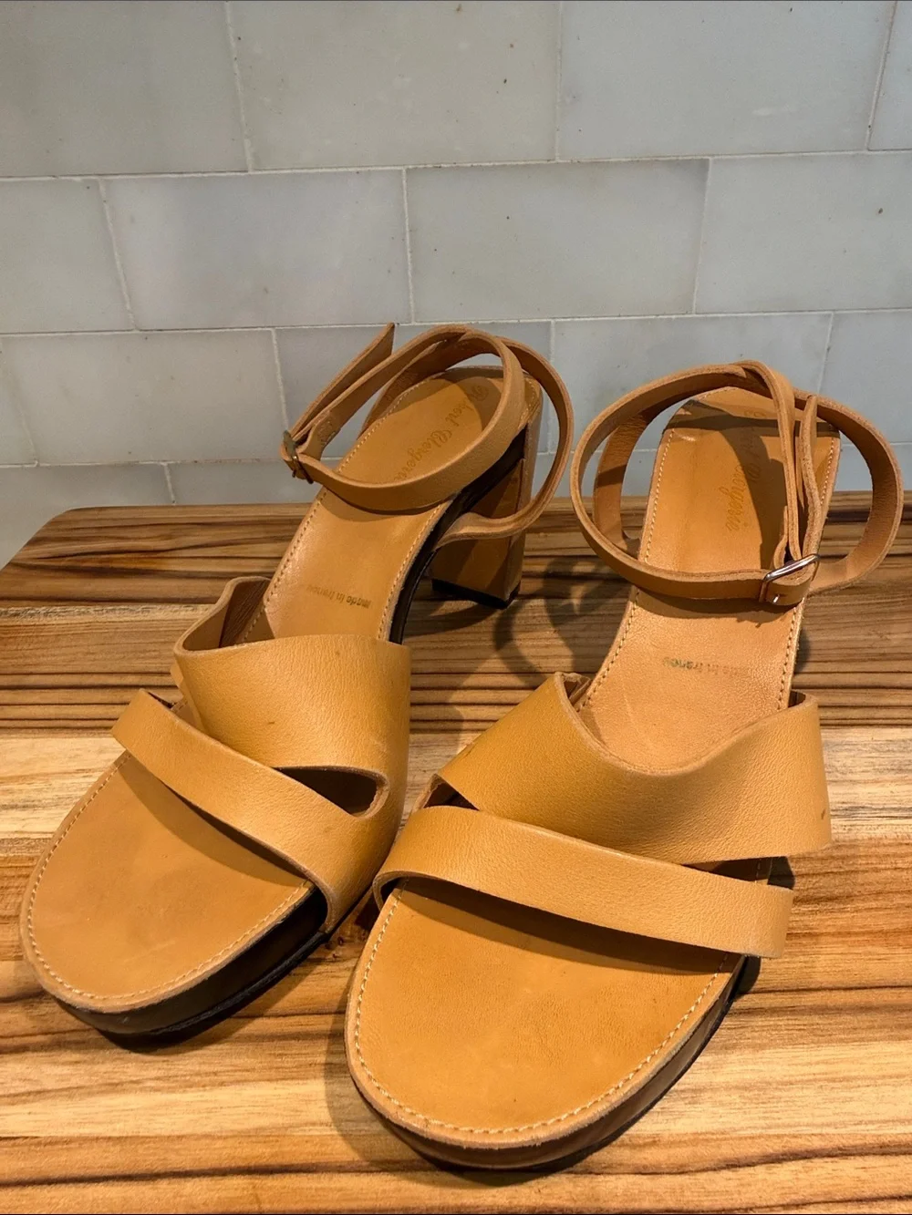Robert Clergerie Tan Leather Strappy Ankle-Heel Sandals